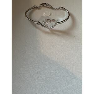 Infinity Heart Crystal Silver Tone Bracelet Size 6